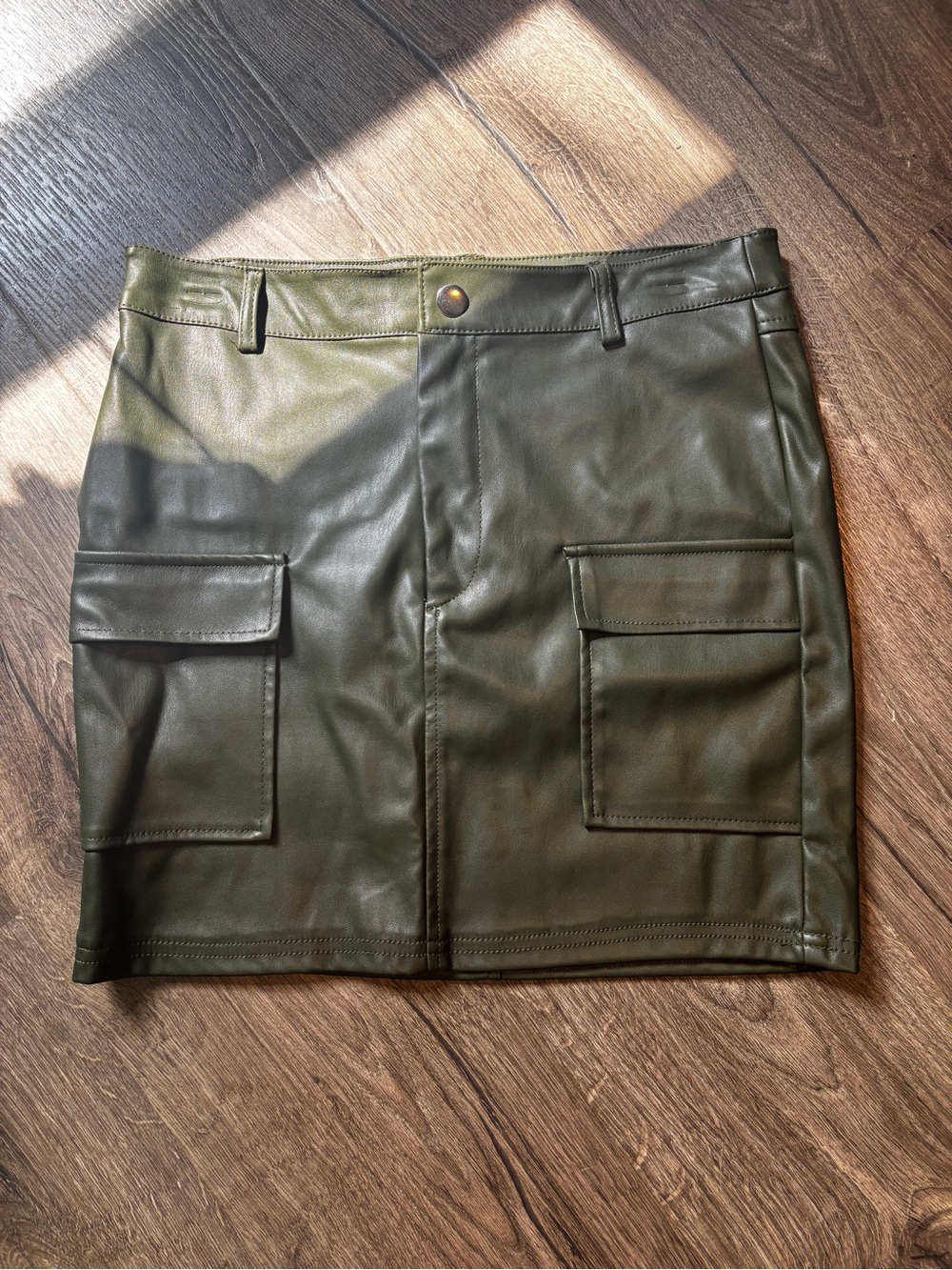 Love Tree Olive Faux Leather Cargo Mini Skirt
